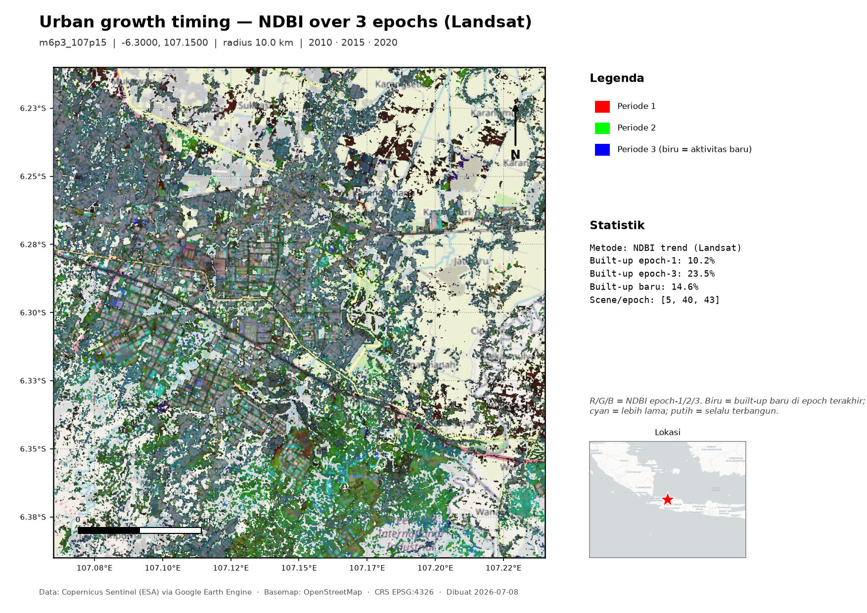 Example urban-trend map, Cikarang 2010/2015/2020